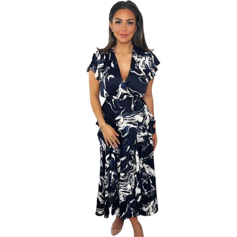 AX Paris Womens/Ladies Marble Polyester Wrap Dress / Navy